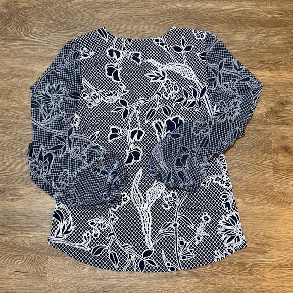 White House Black Market Matte Jersey Woven Sleeve Blouse in Officer Blue - Picture 7 of 7